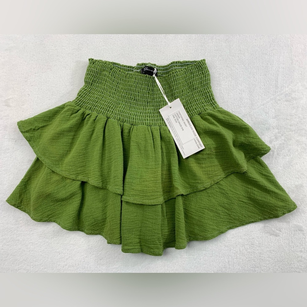 NEW Yana K One Size 100% Cotton Gauze Green American Made Portofino Skirt Skort